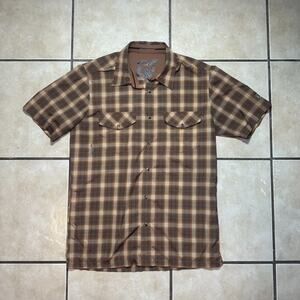 Kuhl Mountain Grown Pearl Snap Button Shirt Mens Small Brown Plaid Outdoor READ!